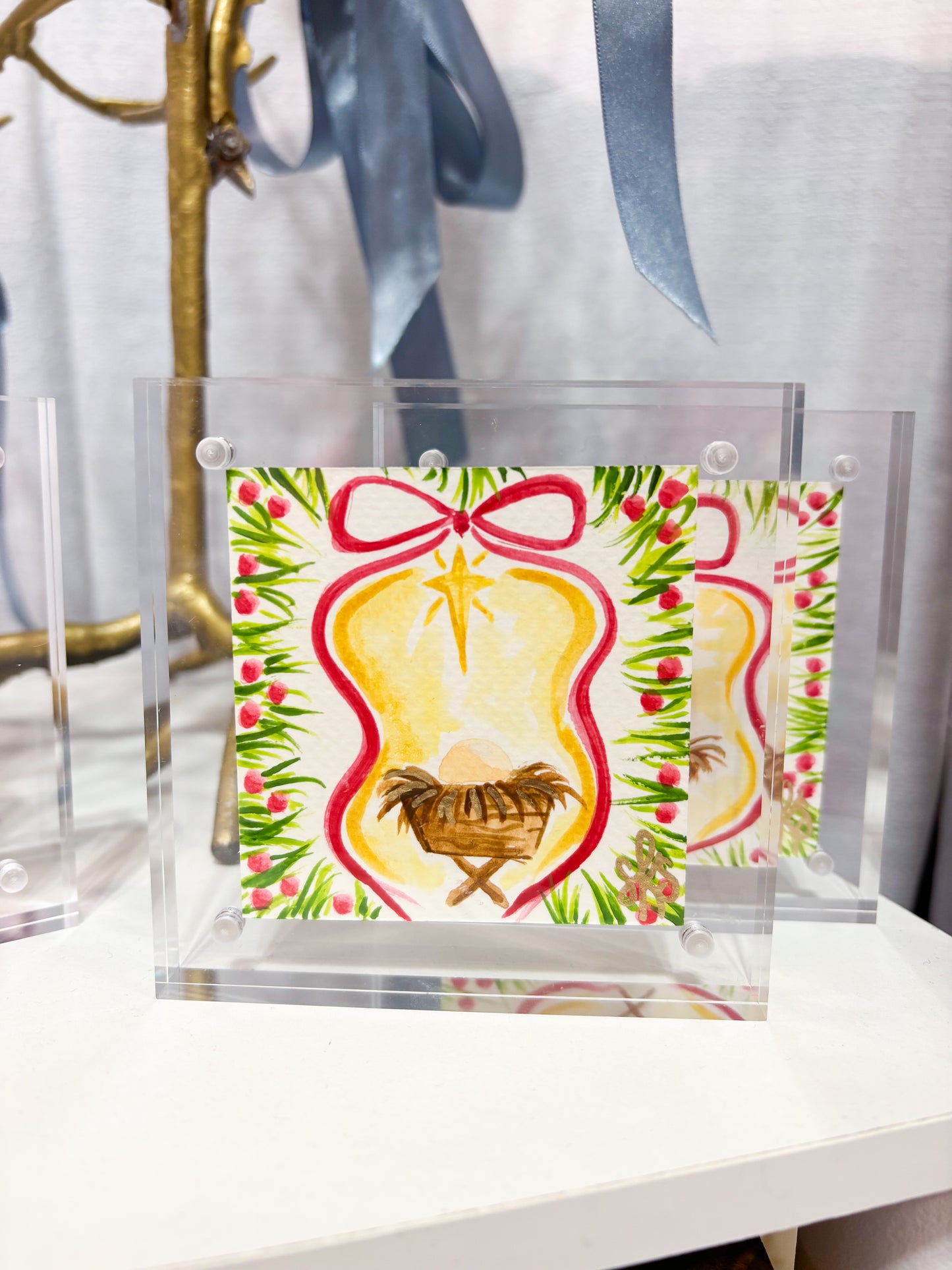 Baby Jesus Watercolor in Acrylic Frame