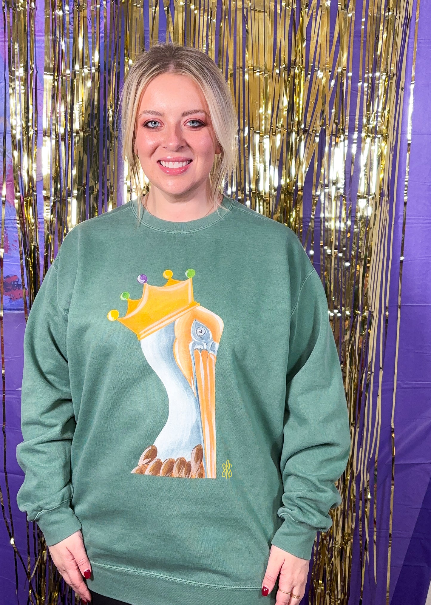 Mardi Gras Pelican Crewneck Sweatshirt