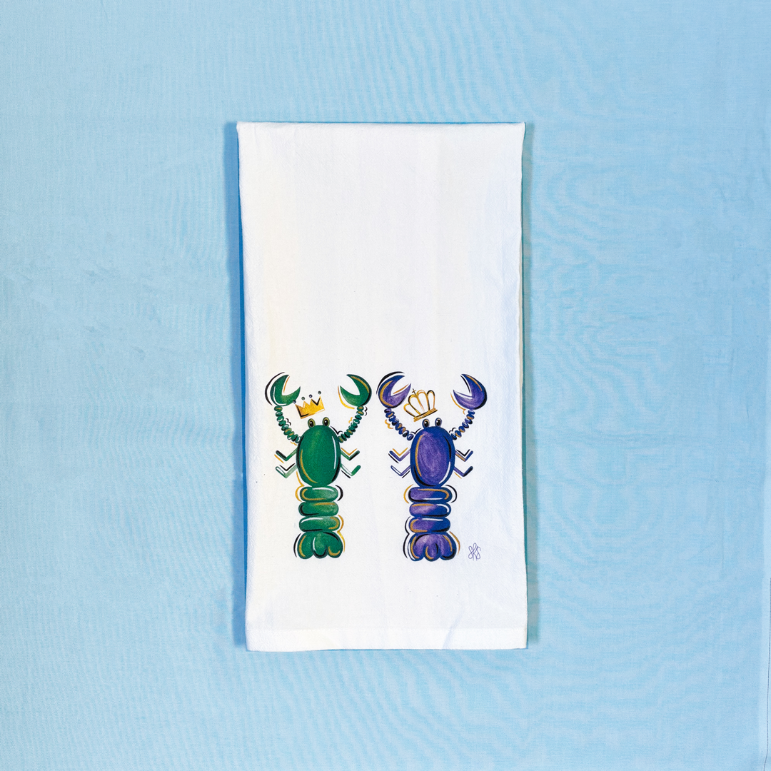 Mardi Gras Crawfish Tea Towel