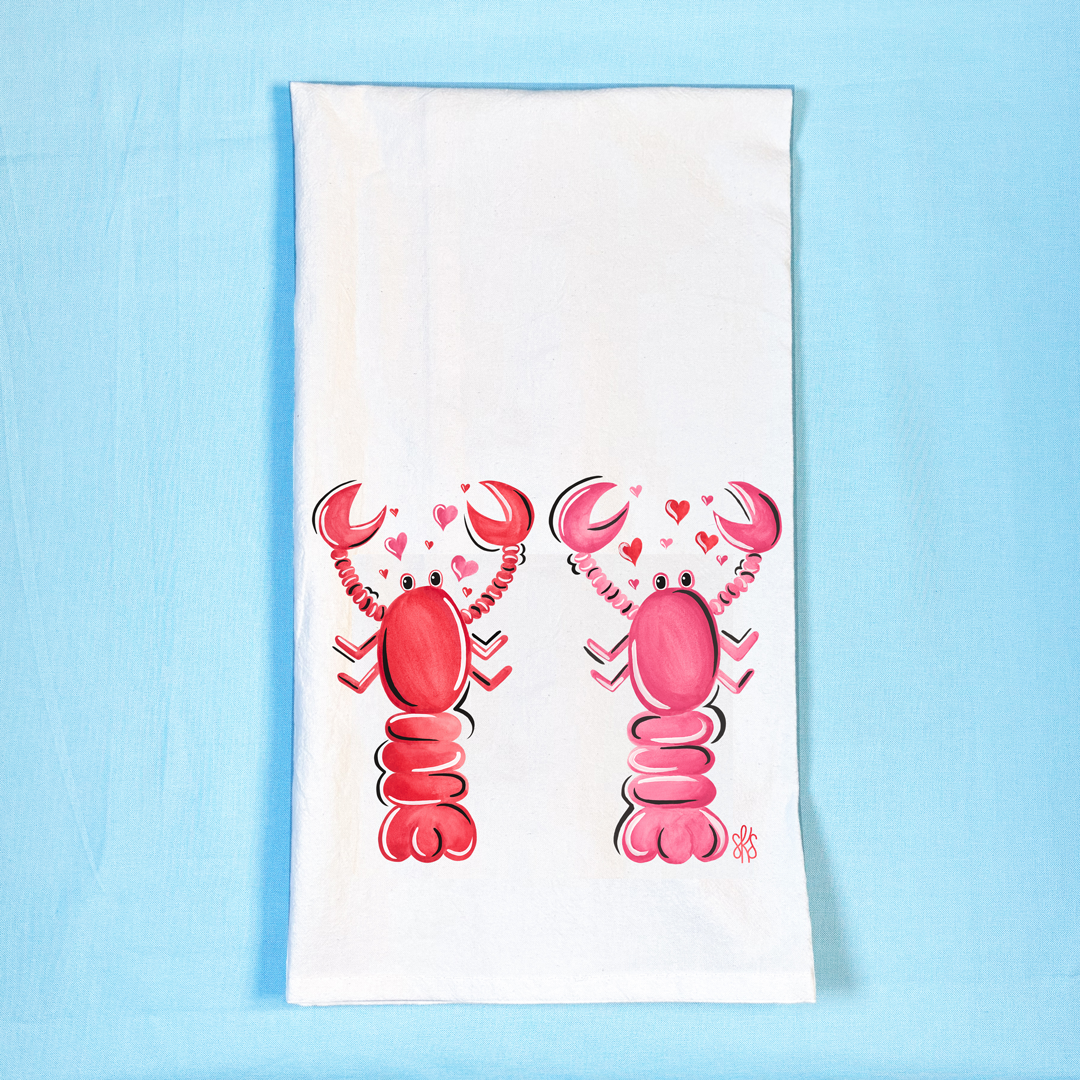Valentine's Day Crawfish Tea Towel