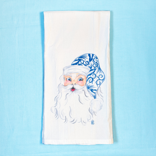 Blue & White Hat Santa Tea Towel