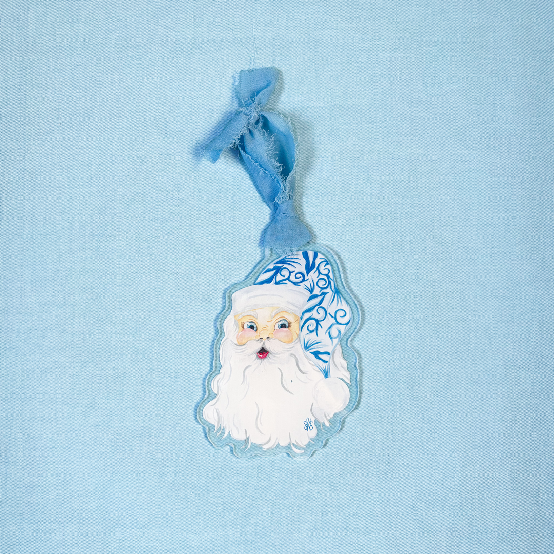 Blue & White Hat Santa Ornament