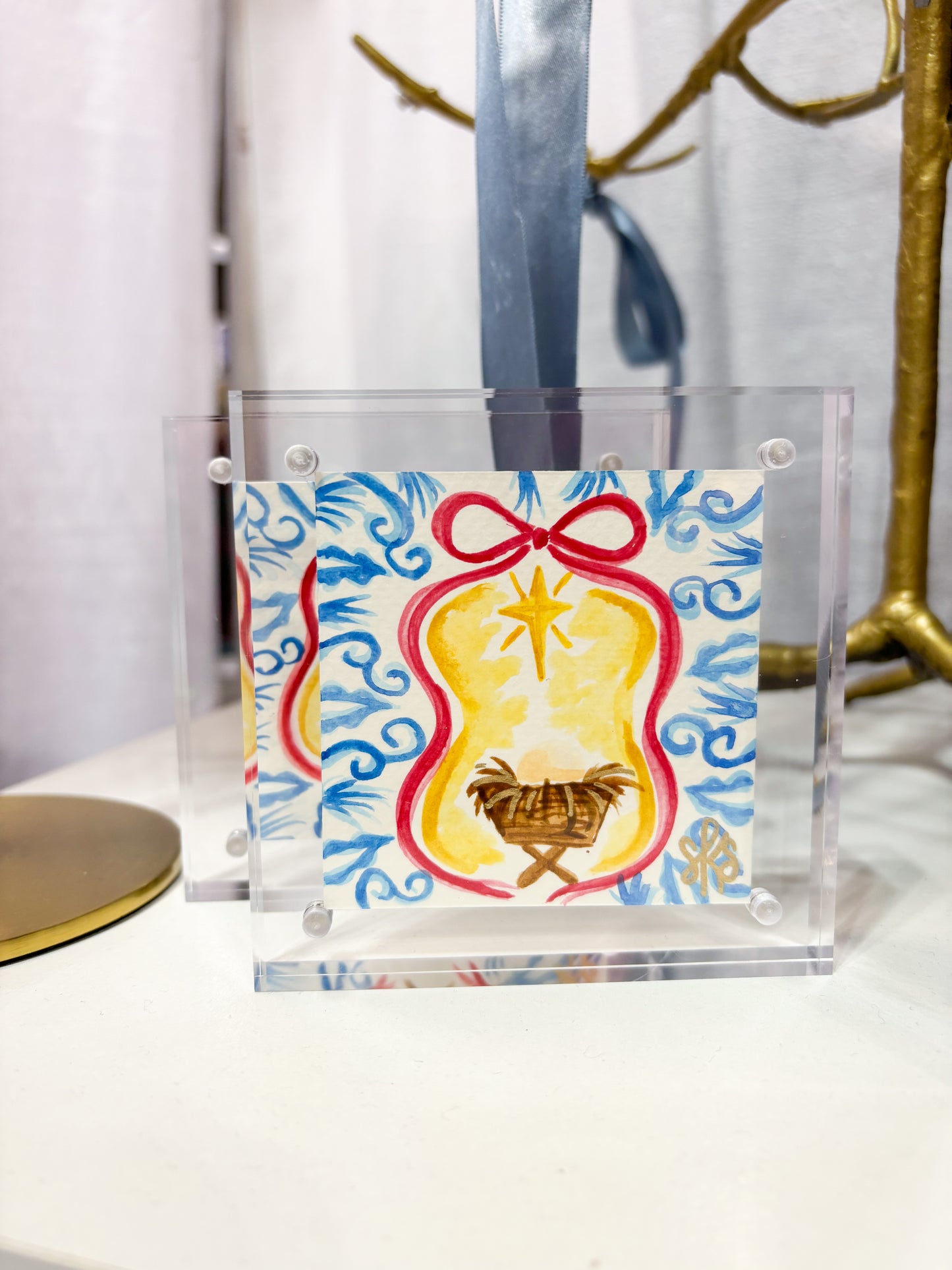 Baby Jesus Watercolor in Acrylic Frame