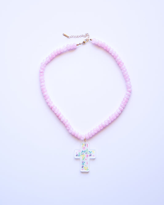 Floral Cross Art Necklace