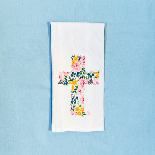 Floral Cross Tea Towel