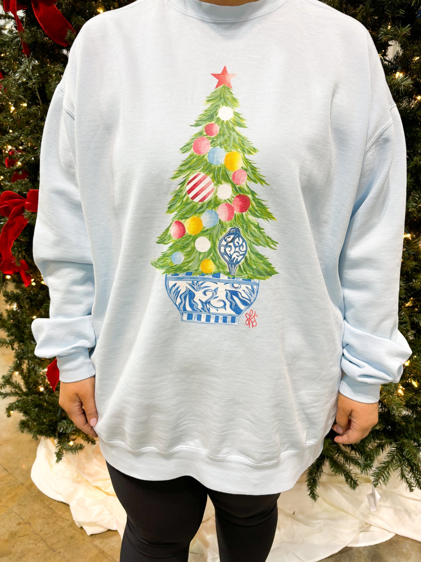 Christmas Tree Crewneck SKY BLUE