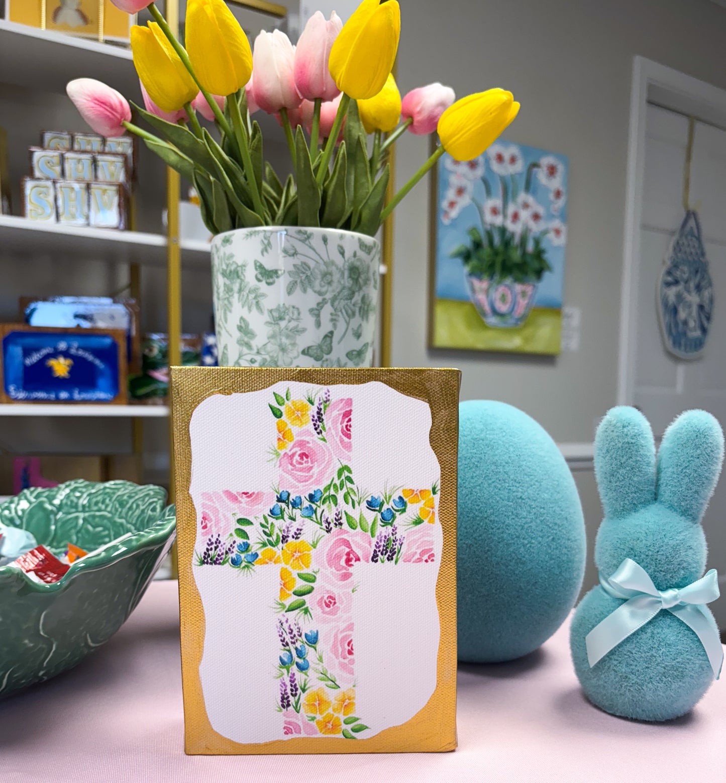 Floral Cross Artist Enhanced Canvas