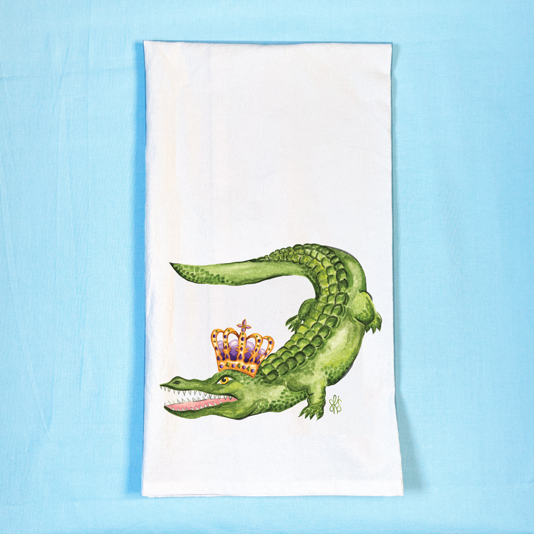Mardi Gras Gator Tea Towel
